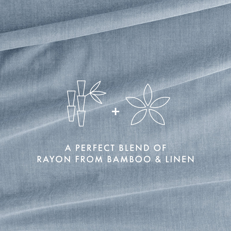 Linen Bamboo-Blend Breathable Luxury Bed Sheet Set, Cal.King Sheet Set + Fitted Sheet + 2 Pillowcases, Light Blue