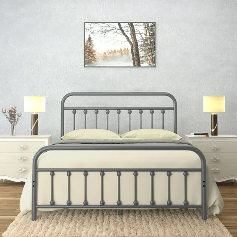 Ernestin Metal Open-Frame Bed, Queen, Gray Silver