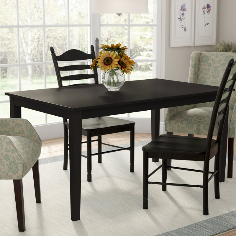 Table de salle à manger en bois massif Alexa-Mae, Noir, H 30 po x l 36 po x L 60 po
