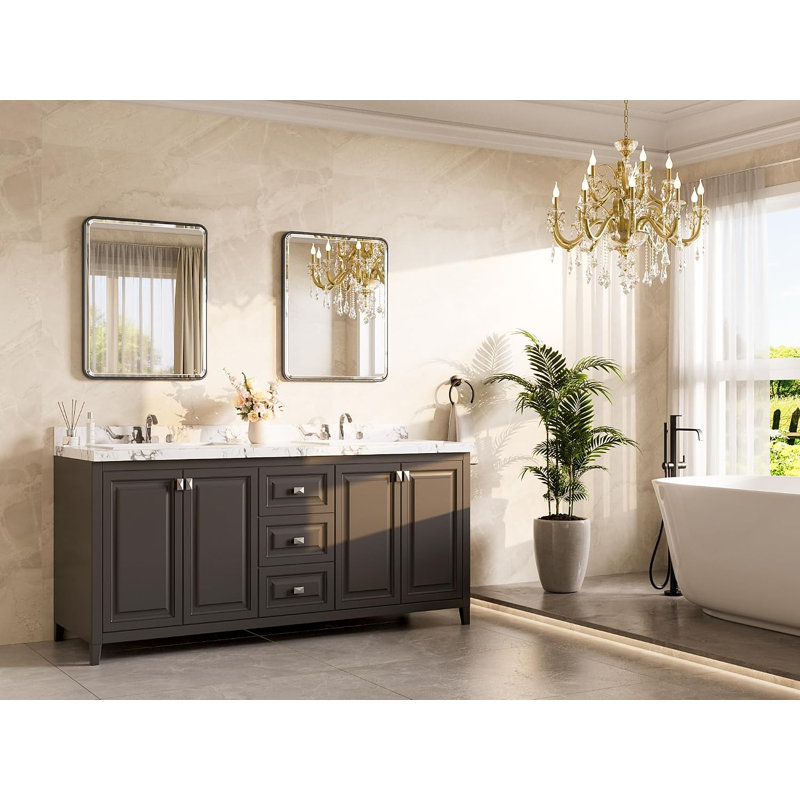 Miroir de salle de bain noir 24 po x 30 po à bords biseautés, miroir de salle de bain