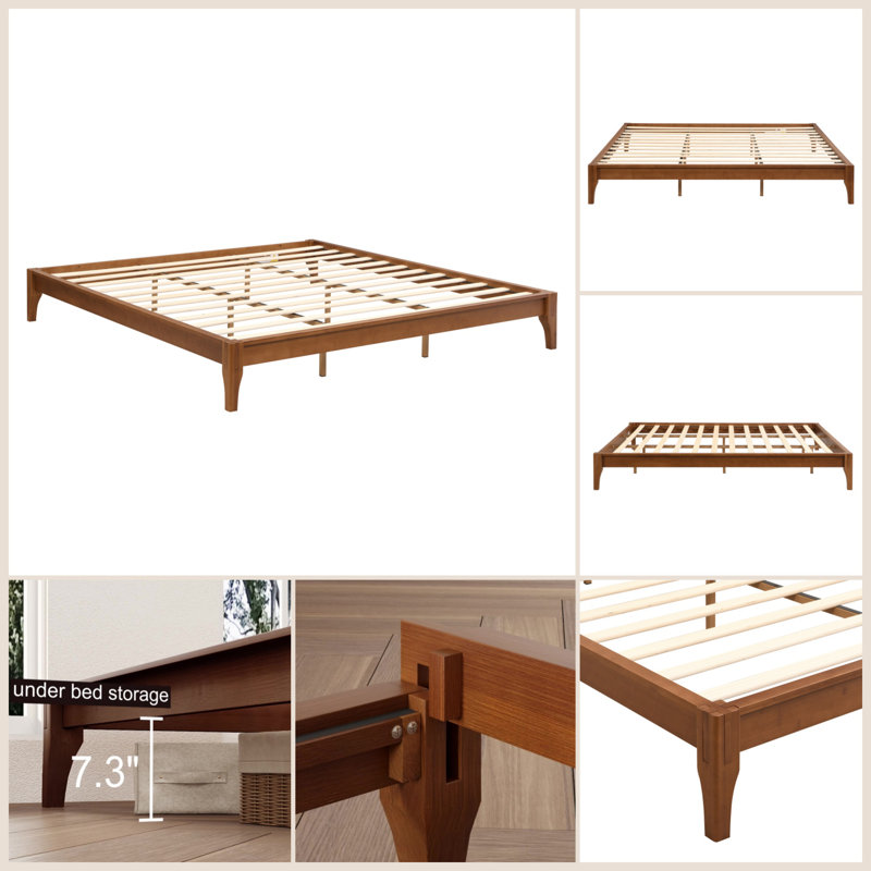 Bamboo Wood Platform Bed Frame, King, Brown