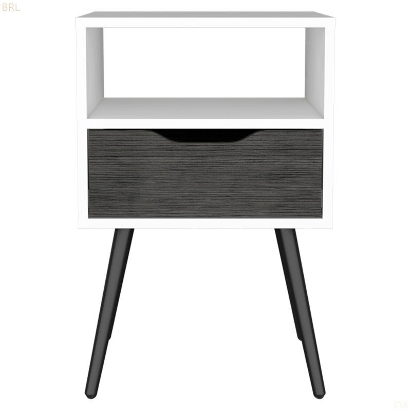Table de chevet Fugaz, tablette ouverte, tiroir simple, Blanc / gris foncé