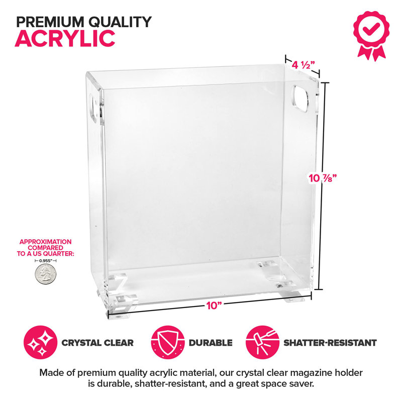 Transparent Acrylic Magazine Rack - Crystal Clear - Shatterproof - Open Design