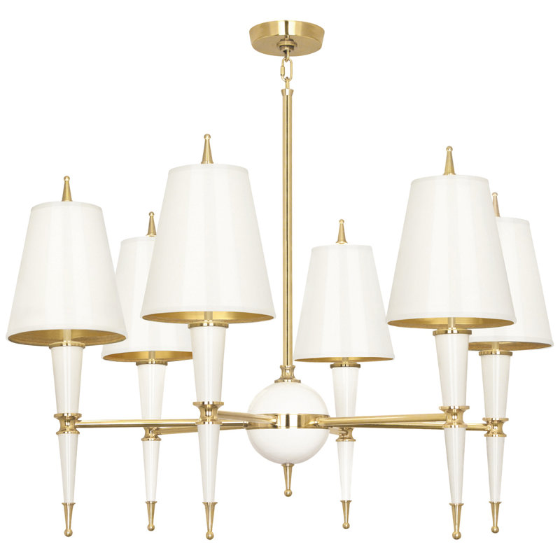 Versailles 6 - Light Dimmable Modern Linear Chandelier, Lily Lacquered Paint/Matte Gold Lining, Modern Brass/Lily Opaque