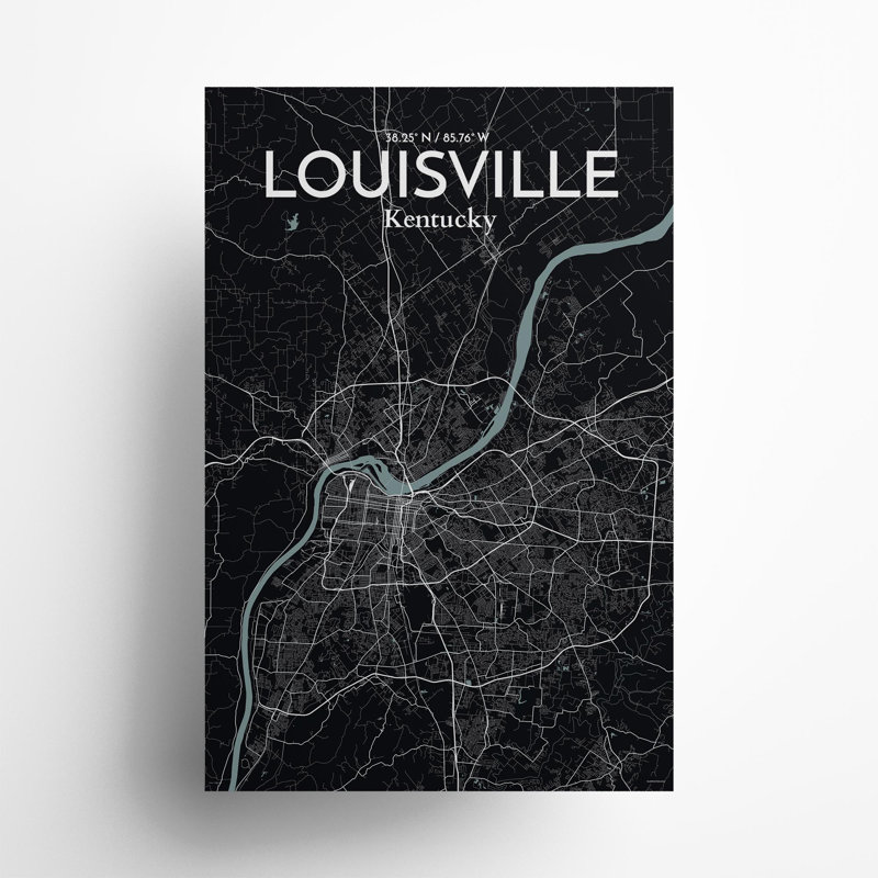 «Louisville City Map», impression, Gris/noir, H 36 po x l 24 po