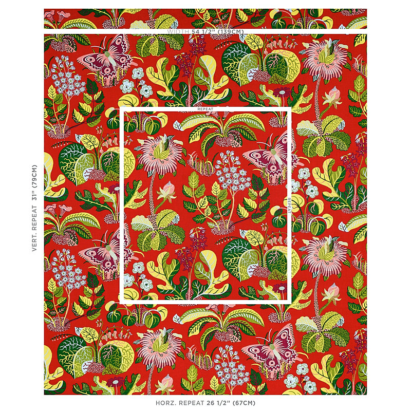 Tissu papillon exotique, Rouge