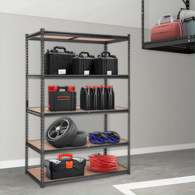 Élégante étagère de rangement robuste à 5 niveaux en acier au carbone noir pour l'organisation à la maison de garages, garde-manger et sous-sols, L 48 po x l 24 po x H 72 po