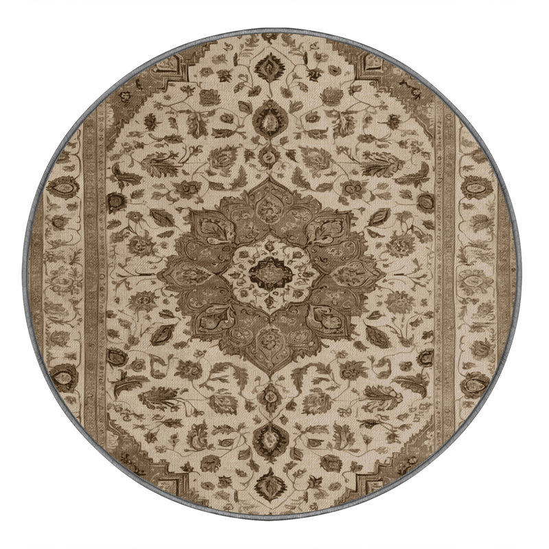 Tapis gris Tabriz lavable à la machine, Rond 5 pi