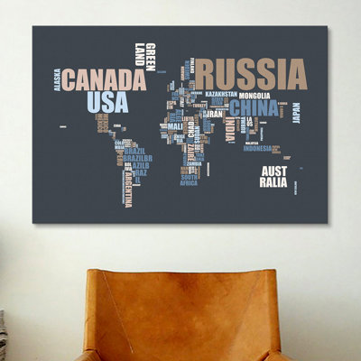 «World Map in Words», art textuel sur toile