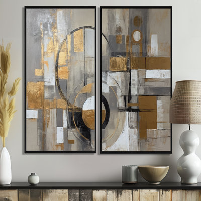 Gold And Grey Radical Simplicity I - Abstract Midcentury Oversized Wall Art