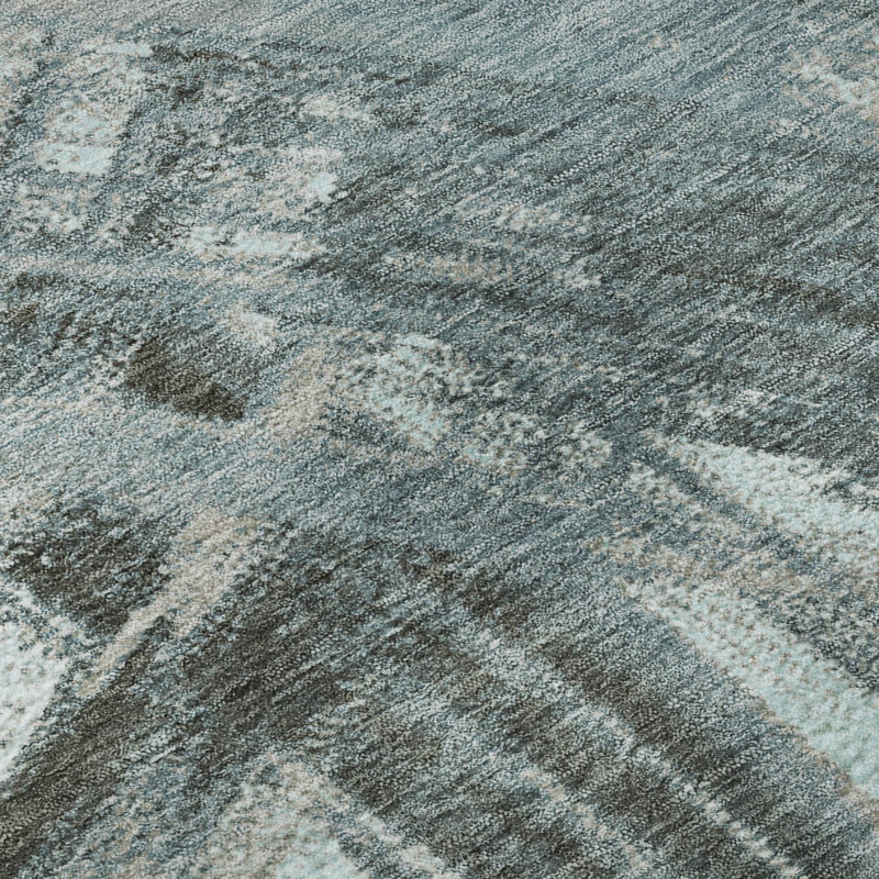 Premium Machine Washable Mayfield AMF2421 Abstract Rug, Teal, 3' x 5'
