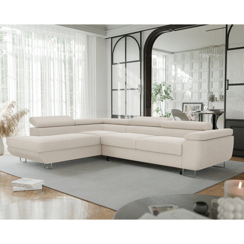 4 Seater Sofa Bed, Cream, Left Hand Facing