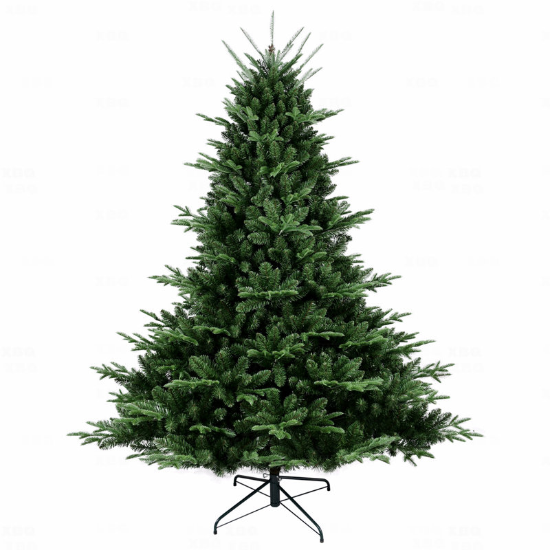 7.5FT Full-Shaped Artificial Christmas Tree, 2441 PE/PVC Mixed Needle Tips, Wide Base For Large Spaces, Hinged Structure, Metal Stand For Strong Support