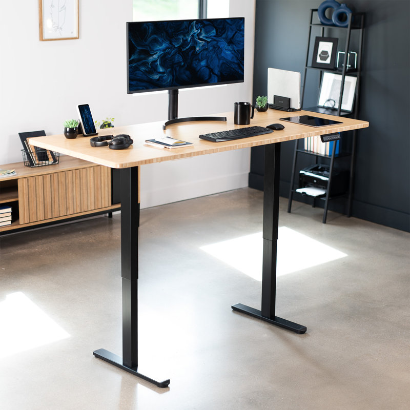 Bureau debout 71 po x 30 po Vivo Dual Motor, Noir, Bambou