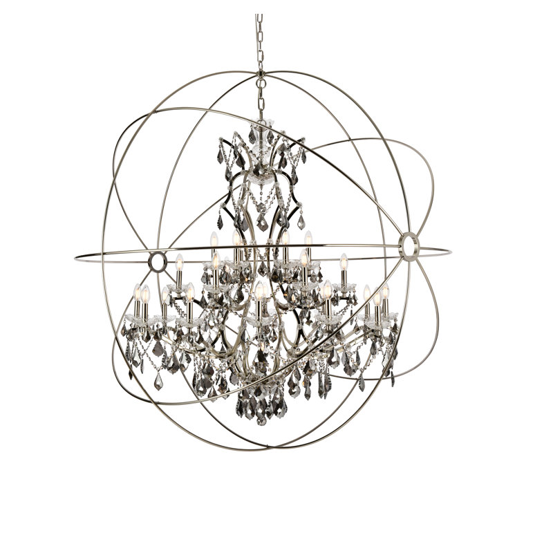 Svante 25 - Light Dimmable Globe Chandelier, Silver Shade (Gray), Polished Nickel