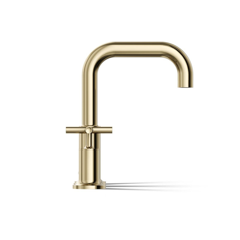 Purist Deck-Mount Bath Faucet Trim for High-Flow Valve with Cross Handles, Vibrant French Gold