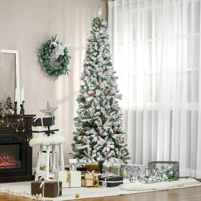 30.63 In. Wide Flocked Christmas Construction, 600 Branches, Pine , Red Berries, Auto Unlatch 7.5' Orchard, Realistic