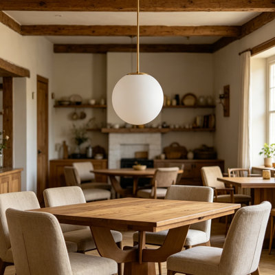 Luminaire suspendu en verre de lait 11,8 pouces, grand îlot de cuisine moderne de style Mid-Century, luminaire suspendu à finition laiton pour couloir de salle à manger sur table