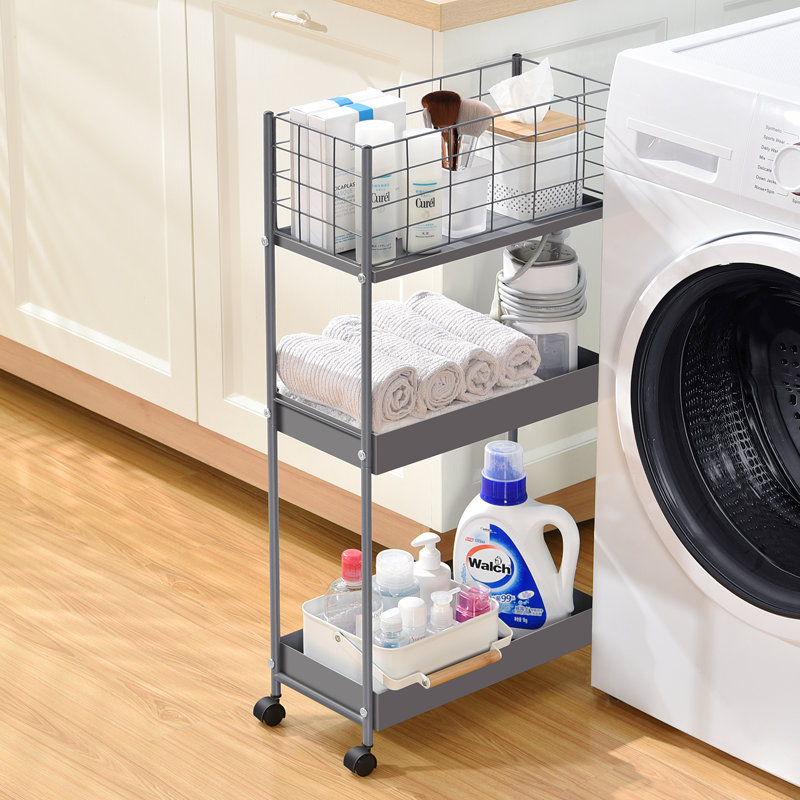 3-Tier Metal Utility Cart, Slim Storage Cart Metal Rolling Cart, Dark Grey