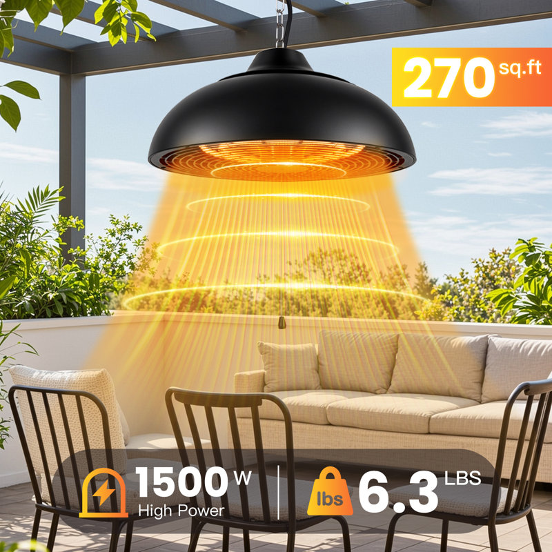Chauffe-terrasse électrique 1500Watt avec 3 modes réglables, protection contre la surchauffe et la protection contre le basculement Ip55 (noir)