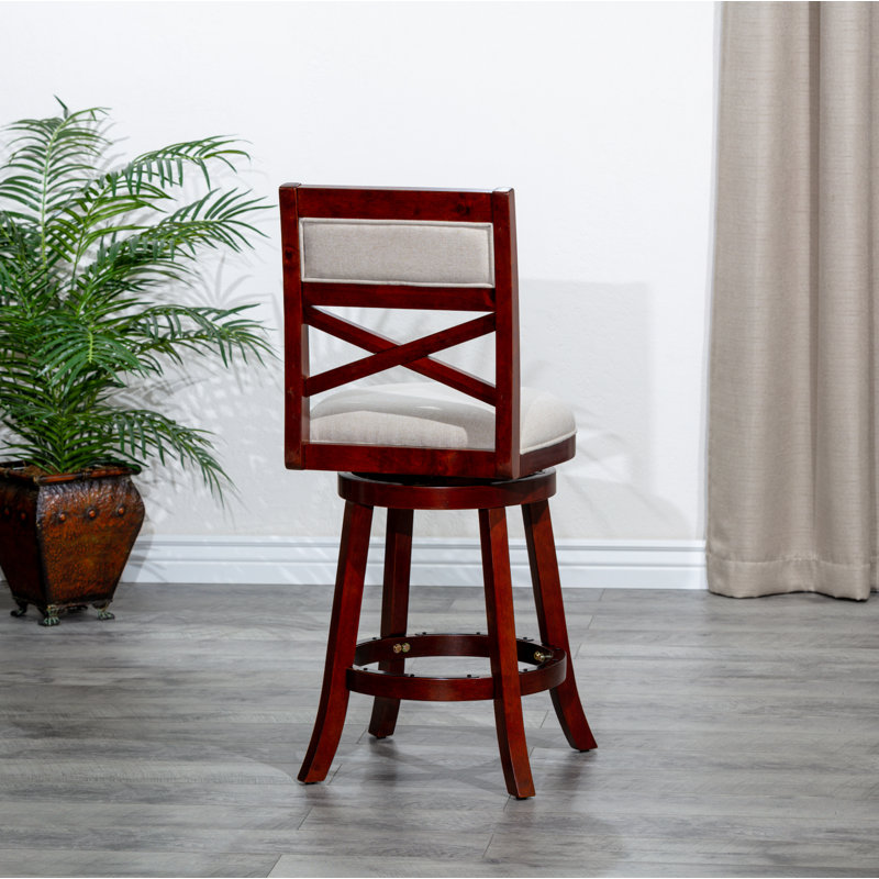 Tabouret pivotant de 30 po de hauteur bar avec finition cerisier et siège en tissu beige | Idée de cadeau, Noir