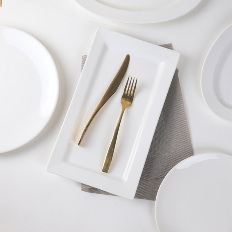 Assiette à salade rectangulaire 12 po - Assiette de service en porcelaine blanc perle pour salades et desserts