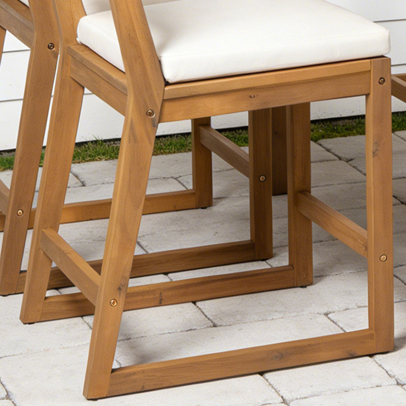 Ensemble repas d'extérieur en bois d'acacia avec coussins 5 pièces, Teck clair