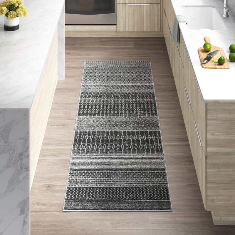 Canizales Striped Area Rug for Living Room Bedroom Dining Room Kitchen, Dark Grey/Ivory, Oval 4' x 6'
