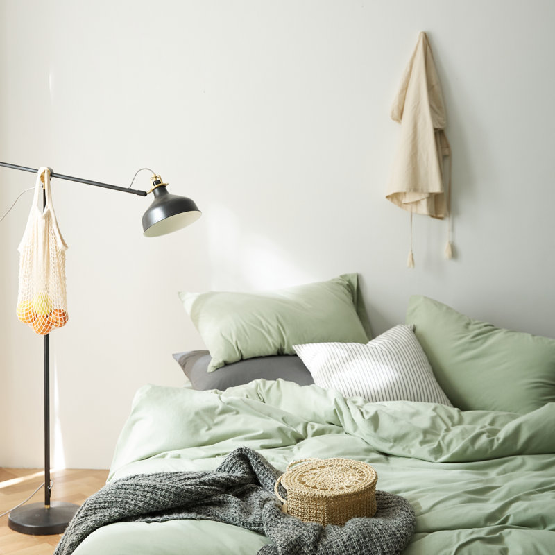 VCLIFE Luxury Soft 100% Cotton Duvet Cover Set, Queen Duvet Cover + 2 Standard Pillowcases, Mint Green