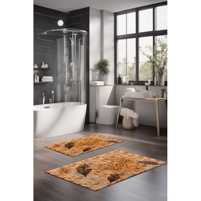 Eakly Luxury Bathmat Set (2 Pieces), 100% Polyester, 16.0 x 23.6 inches & 23.6 x 39.4 inches | Non-Slip Antibacterial Design, 0.3 in Pile Height | Machine Washable, Durable & Easy to Clean | Ideal for Bathroom Décor