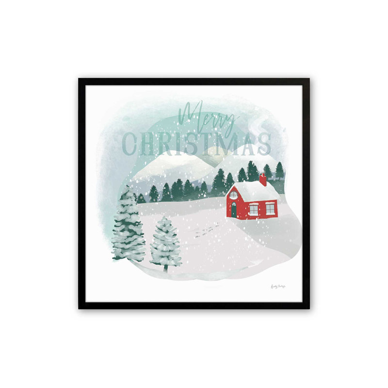 Imprimé chalet des Fêtes dans la neige, H 17,5 po x l 17,5 po, Cadre simple noir satiné, bois massif