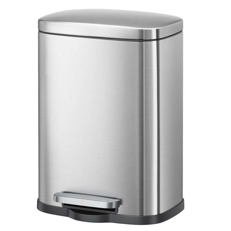 5 L Kitchen Bin, Rubbish Bin, Stainless Steel Trash Bin, Soft Close, Step-On Pedal, Removable Inner Bucket, Silver