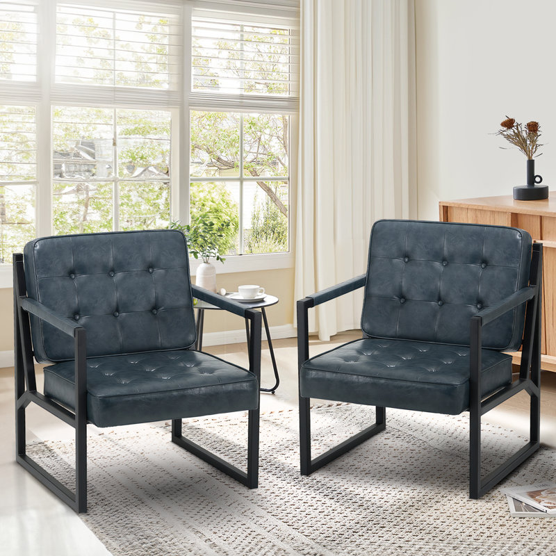 Geraldina Faux Leather Armchair, Blue Faux Leather