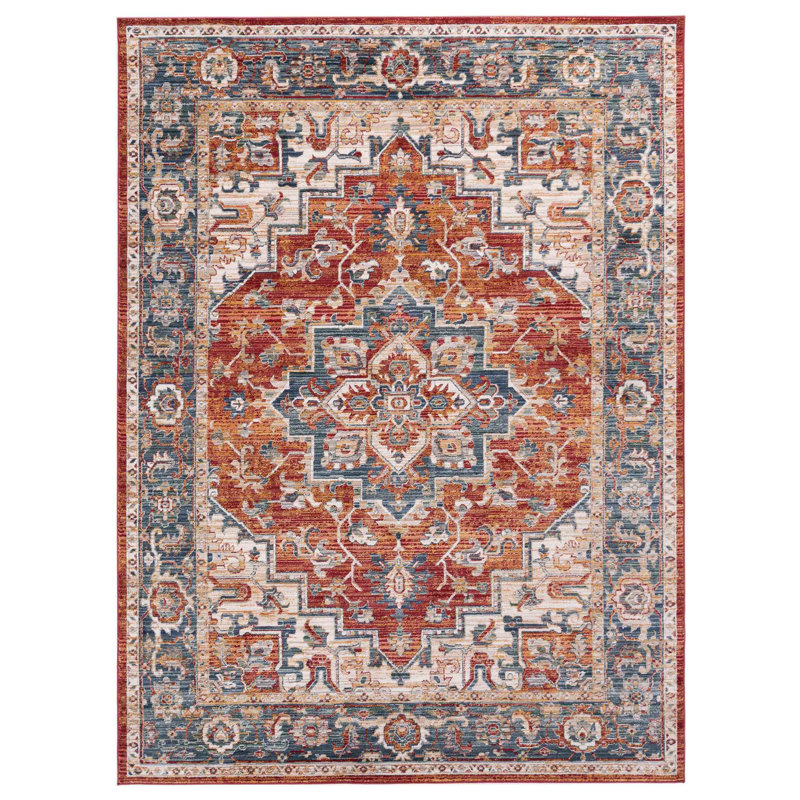 Oriental Machine-Made Red/Blue Area Rug, Rectangle 8' x 10'