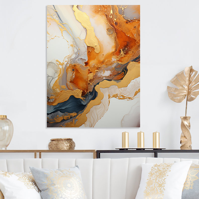 «Gold» et «Geode Lava I» - art mural en métal, H 40 po x l 30 po x P 1,5 po