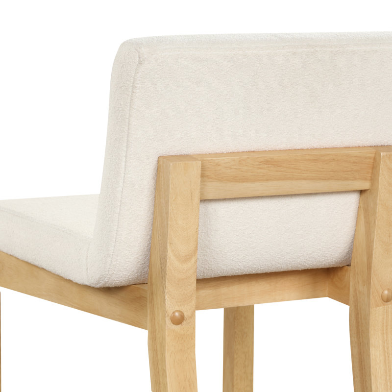 Cream Boucle Upholstered Counter Stools with Warm Pine Legs, Set of 4