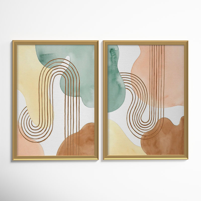 " Spring Shapes I " 2 - Pieces, 24.5" H x 37" W, Gold