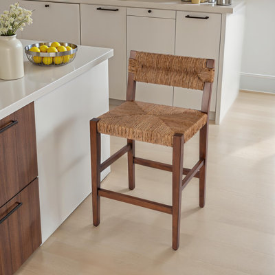 Brunetto 25 in. Seat Height Woven Counter Stool with Back by Bayou Breeze