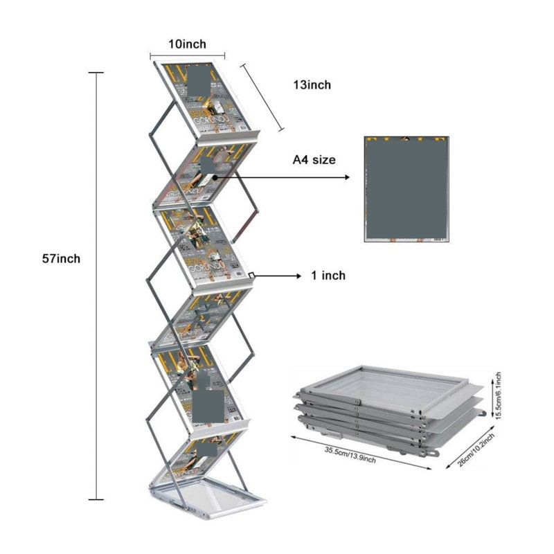 144.78 cm H x 25.4 cm W Aluminium Book Display Bookcase
