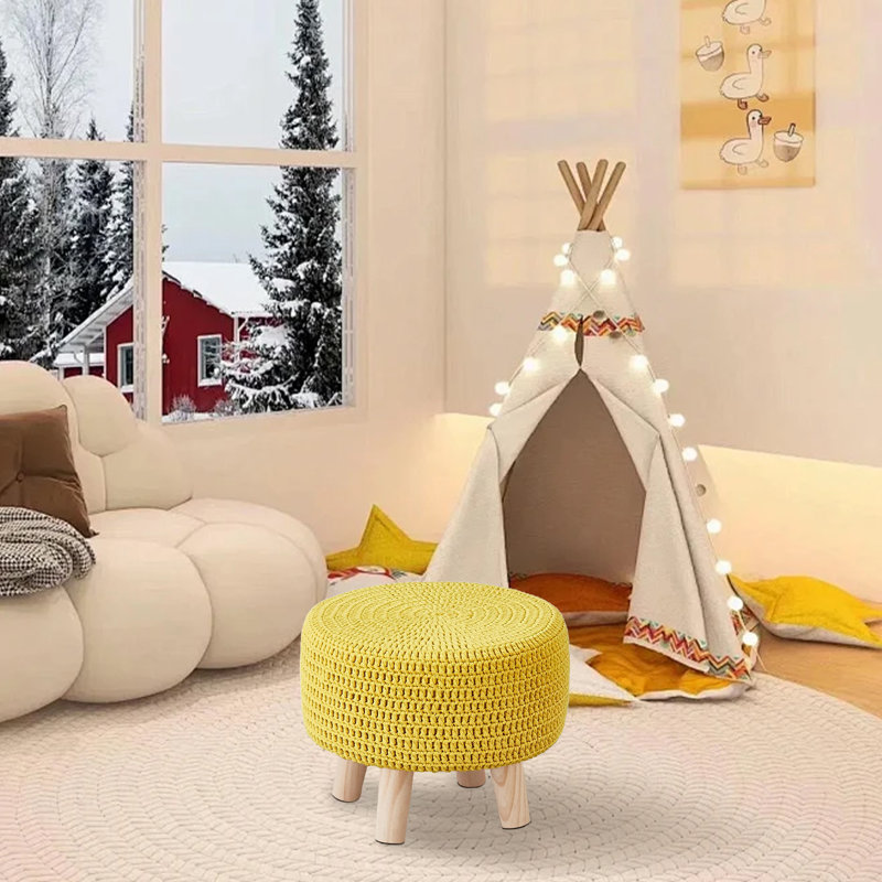 Wood Accent Stool, Yellow