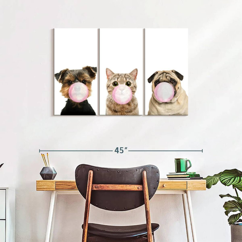 Impression sur toile de plusieurs animaux Bubble Gum, H 38 po x l 24 po x P 1,25 po