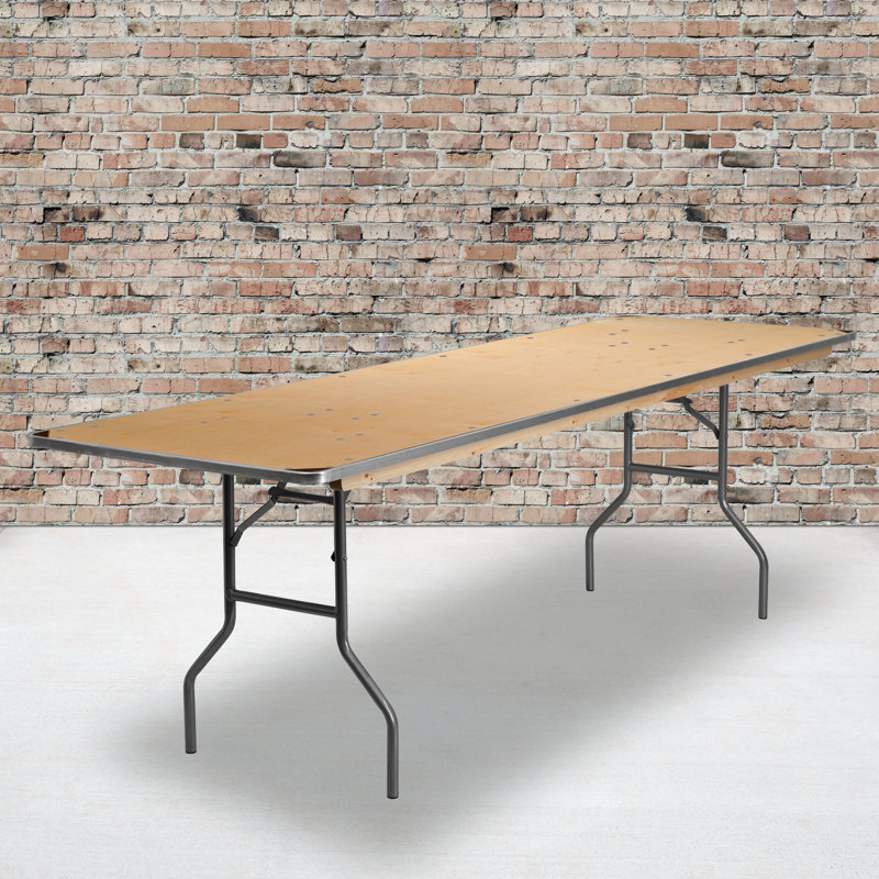 8-Foot Rectangular Birchwood Folding Banquet Table with Metal Frame
