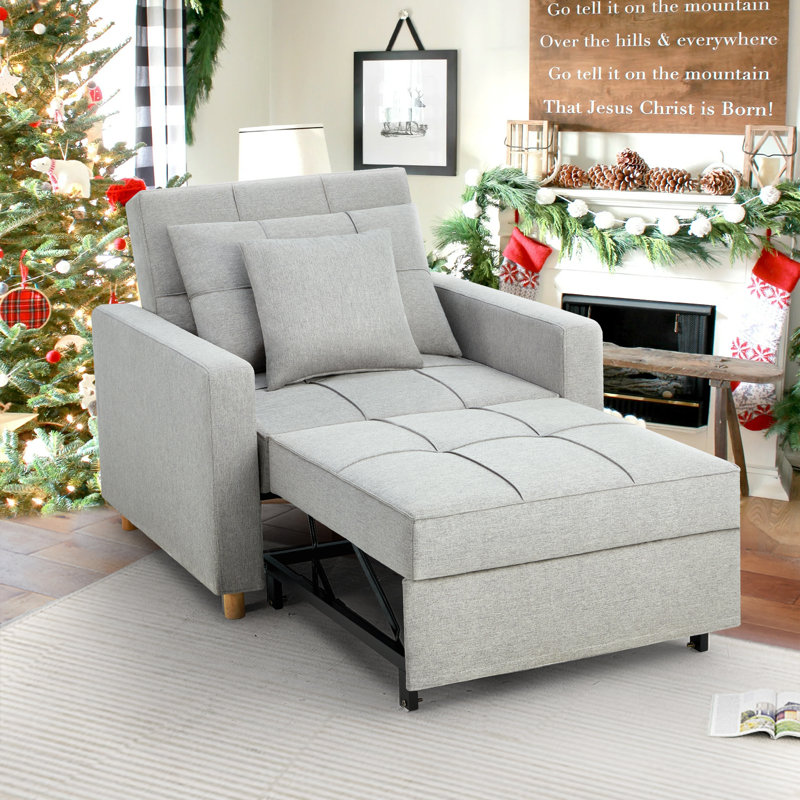 Emma-Leigh 1 Seater Fabric Accent Chairs Bed, Light Grey Linen