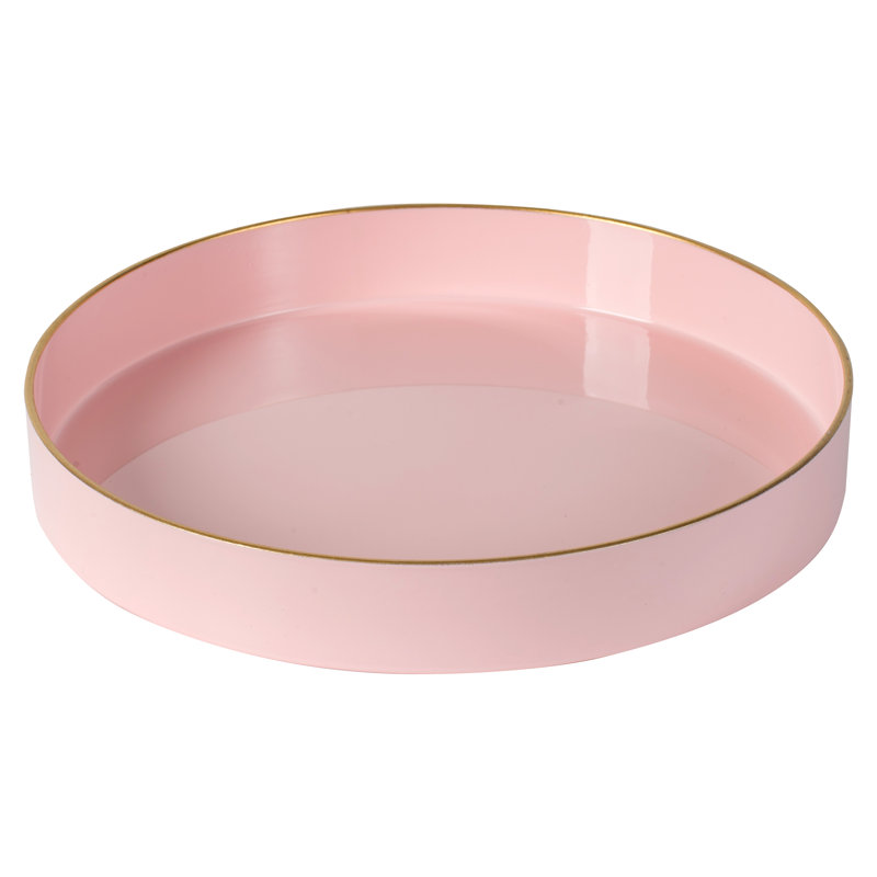 Estepp 10” Round Decorative Pink Plastic Tray With Gold Trim, 1.6" H x 10" W