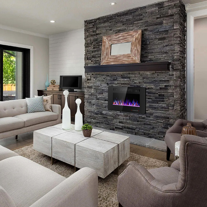 Recessed & Wall Mounted Electric Fireplace With Remote Control & Adjustable Flame, 18.1" H x 30" W x 3.86" D