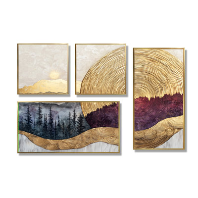 «Vineyard In Lake Landscape On A Top Of Wine River II», art mural 4 pièces