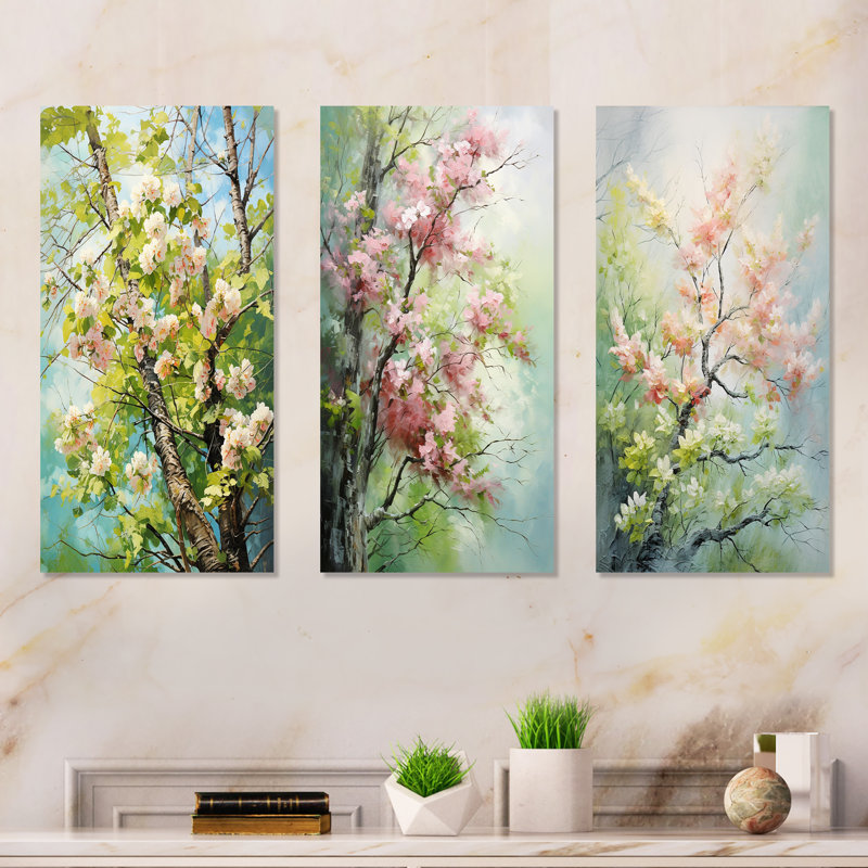 Arbre, tilleul américain, fleurs de printemps I - ensemble de 3 impressions sur toile, Toile tendue, H 28 po x l 36 po