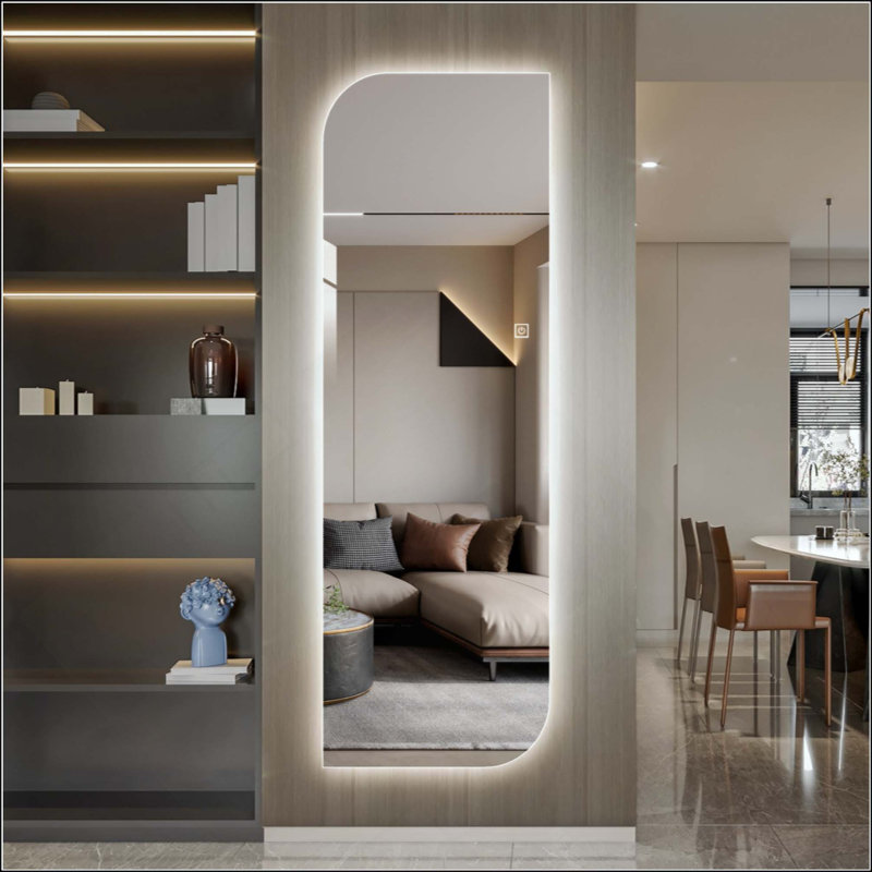 LED Full Length Wall Mirror, Irregular Shape Design,Dimmable Lighting, 5Mm Copper-Free Glass, Hardwired Or Plug-In, For Entryway, Bedroom & Salon