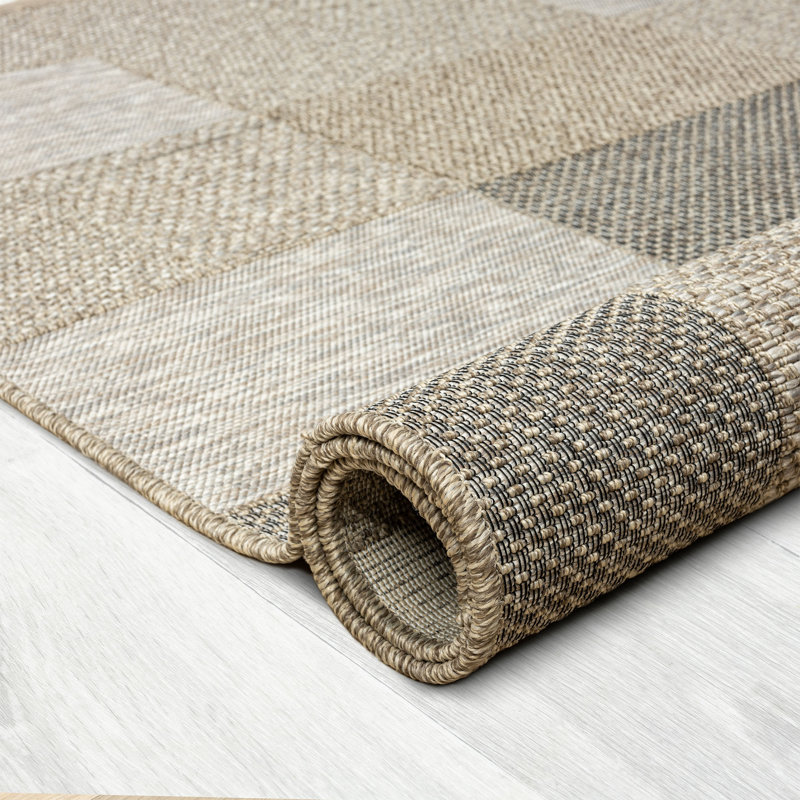 Hailiey Flatweave Faux Jute Tan/Natural Indoor/Outdoor Rug, Rectangle 5' x 7'