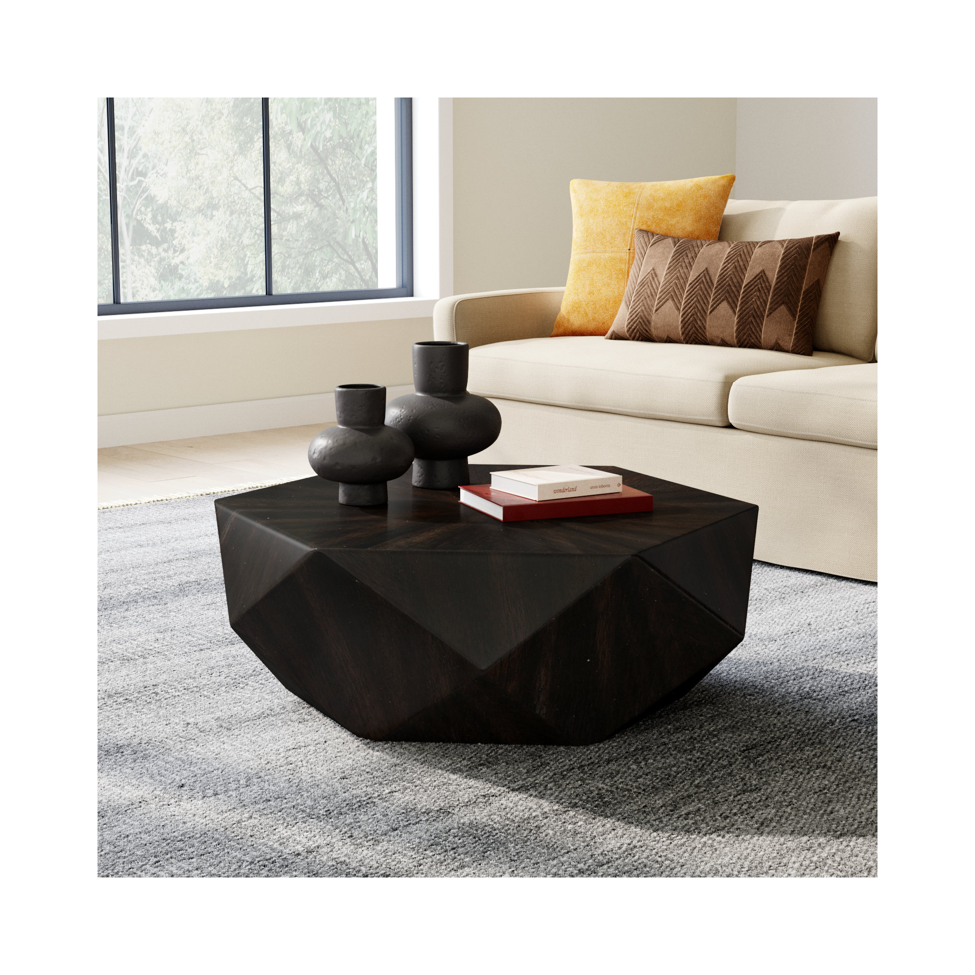 Brisbane Single Coffee Table, Worn Black, 14" H x 40" L x 40" W